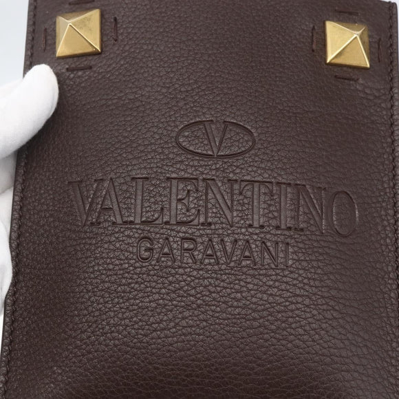 VALENTINO Shoulder Bag Leather Brown Gold Auth BA9280V