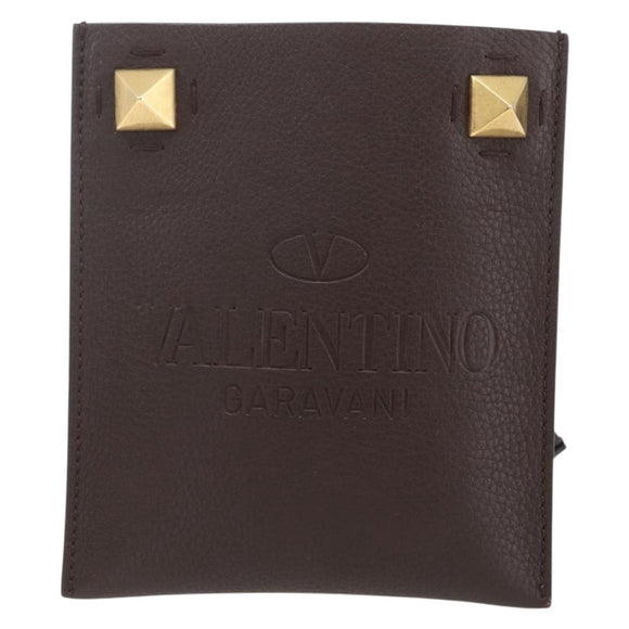 VALENTINO Shoulder Bag Leather Brown Gold Auth BA9280V