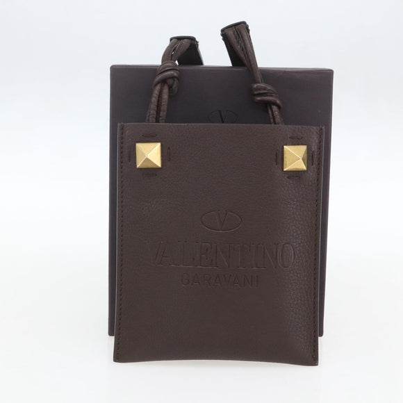 VALENTINO Shoulder Bag Leather Brown Gold Auth BA9280V