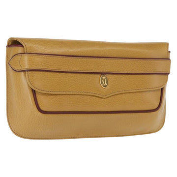 CARTIER Must Line Clutch Bag Leather Yellow Gold Auth BA9283