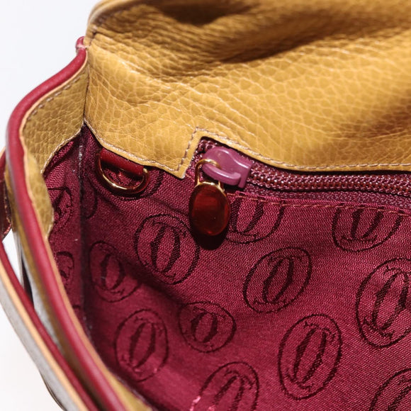 CARTIER Must Line Clutch Bag Leather Yellow Gold Auth BA9283