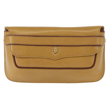 CARTIER Must Line Clutch Bag Leather Yellow Gold Auth BA9283 - 0