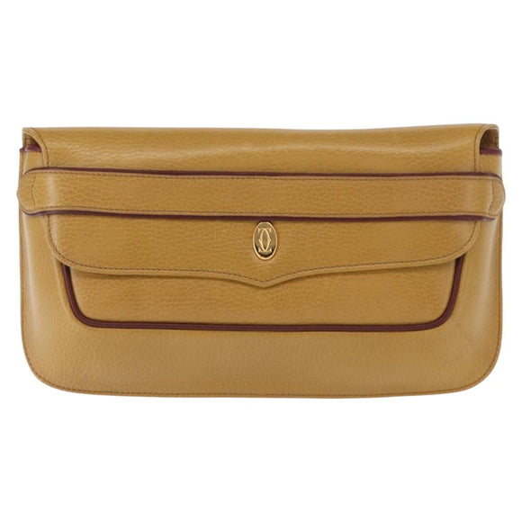 CARTIER Must Line Clutch Bag Leather Yellow Gold Auth BA9283