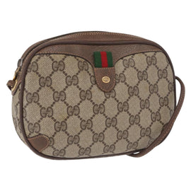 GUCCI GG Supreme Web Sherry Line Bag PVC Beige Gold 156 02 066 Auth BA9285