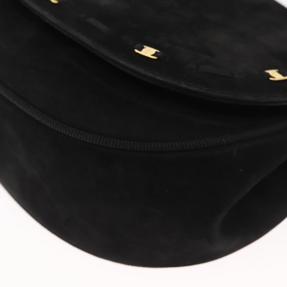 Salvatore Ferragamo Vala Shoulder Bag Suede Black Gold Auth BA9286