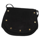 Salvatore Ferragamo Vala Shoulder Bag Suede Black Gold Auth BA9286-2