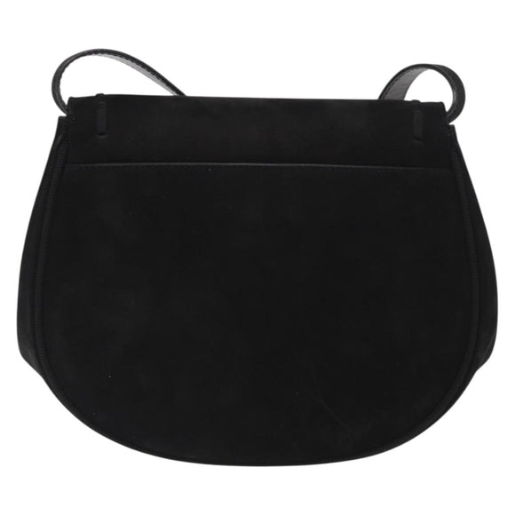 Salvatore Ferragamo Vala Shoulder Bag Suede Black Gold Auth BA9286