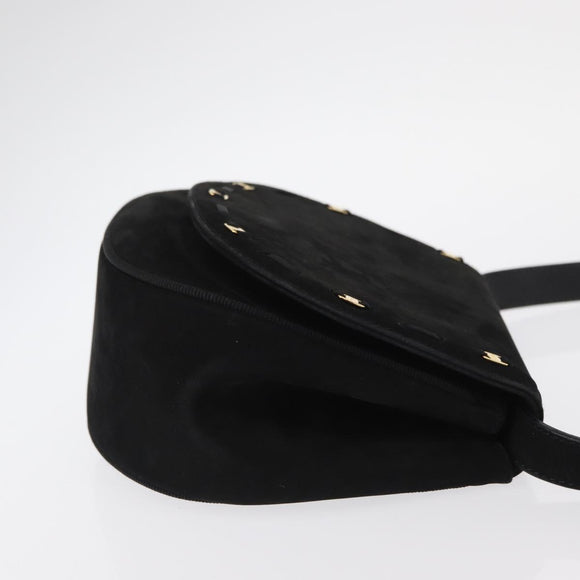 Salvatore Ferragamo Vala Shoulder Bag Suede Black Gold Auth BA9286