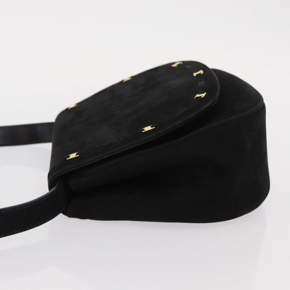 Salvatore Ferragamo Vala Shoulder Bag Suede Black Gold Auth BA9286