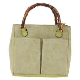 GUCCI Bamboo Hand Bag Suede 2way Green Gold 000 123 0316 Auth BA9289 - 0