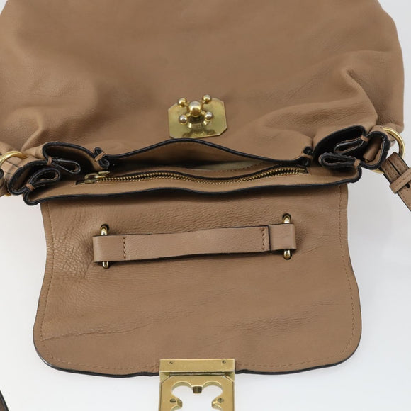 Chloe Elsie Hand Bag Leather 2way Beige Gold Auth BA9293