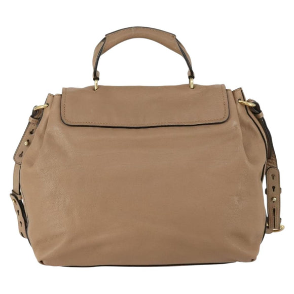 Chloe Elsie Hand Bag Leather 2way Beige Gold Auth BA9293