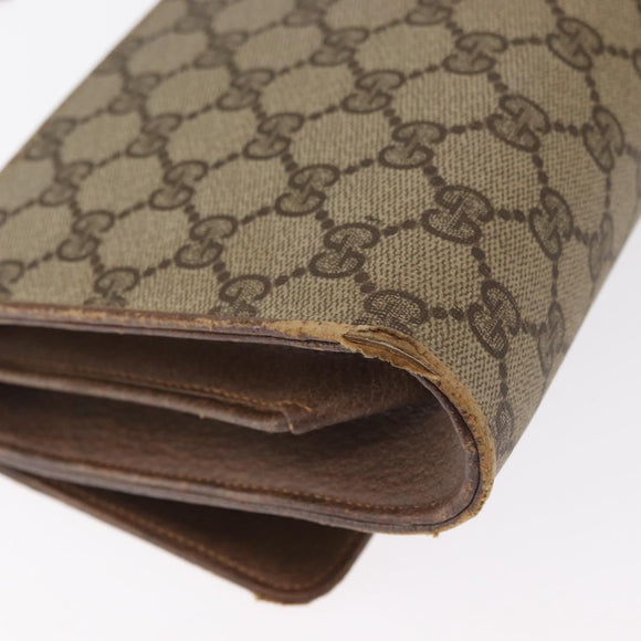 GUCCI GG Supreme Shoulder Bag PVC Beige Gold Auth BA9294