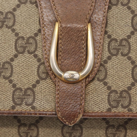 GUCCI GG Supreme Shoulder Bag PVC Beige Gold Auth BA9294