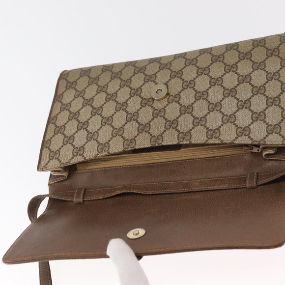 GUCCI GG Supreme Shoulder Bag PVC Beige Gold Auth BA9294