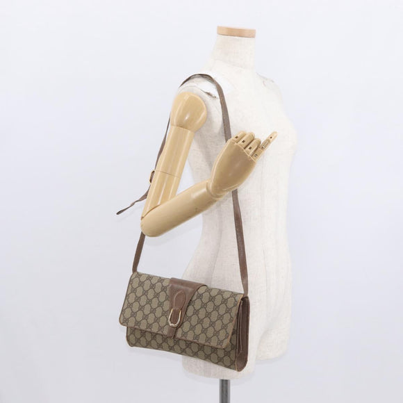 GUCCI GG Supreme Shoulder Bag PVC Beige Gold Auth BA9294