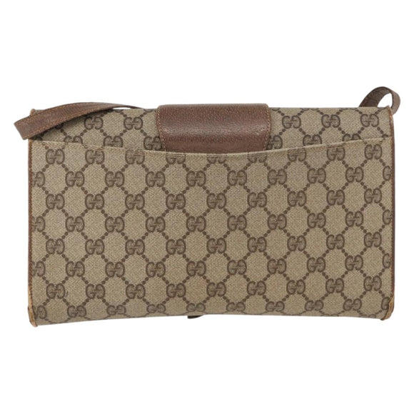 GUCCI GG Supreme Shoulder Bag PVC Beige Gold Auth BA9294