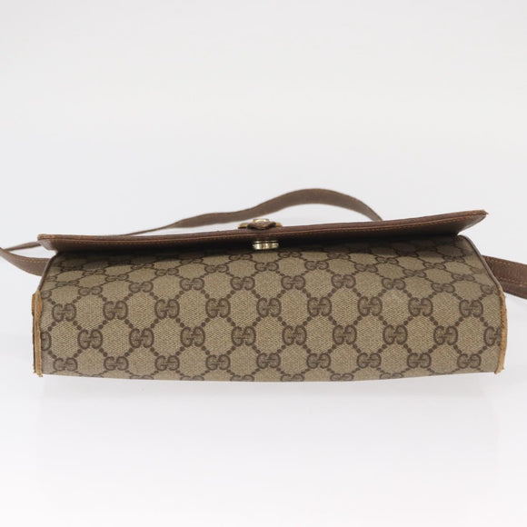 GUCCI GG Supreme Shoulder Bag PVC Beige Gold Auth BA9294