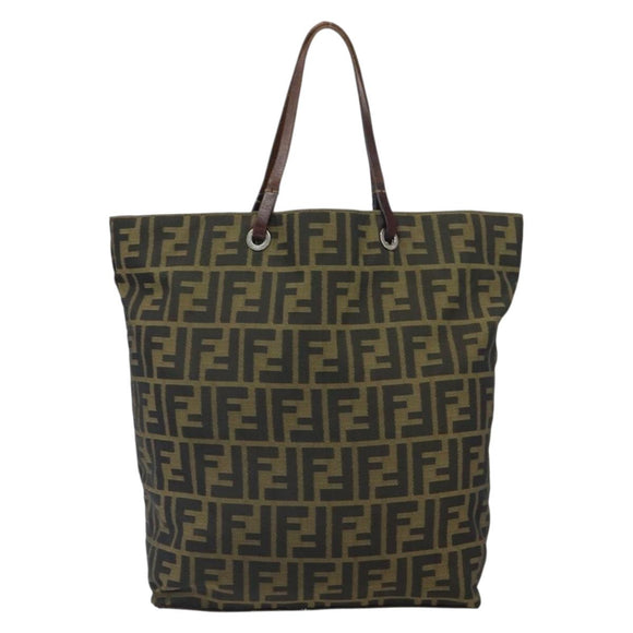 FENDI Zucca Canvas Hand Bag Brown Black Auth BA9302