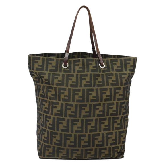 FENDI Zucca Canvas Hand Bag Brown Black Auth BA9302