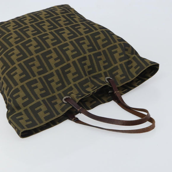 FENDI Zucca Canvas Hand Bag Brown Black Auth BA9302