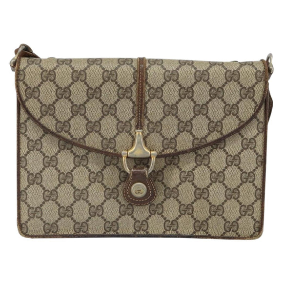 GUCCI GG Supreme Horsebit Shoulder Bag PVC Beige Gold 33 001 3376 Auth BA9313