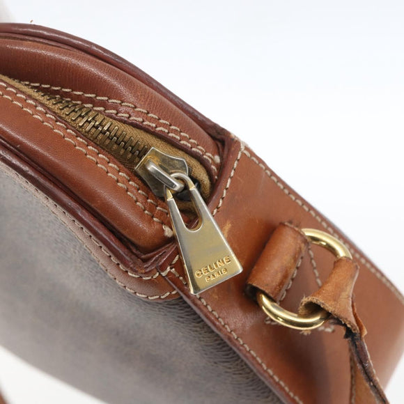 CELINE Macadam Canvas Shoulder Bag PVC Leather Brown Gold Auth BA9314