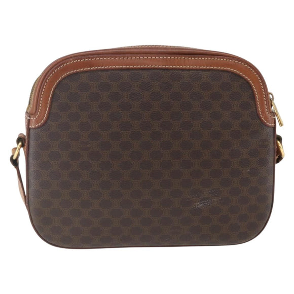 CELINE Macadam Canvas Shoulder Bag PVC Leather Brown Gold Auth BA9314