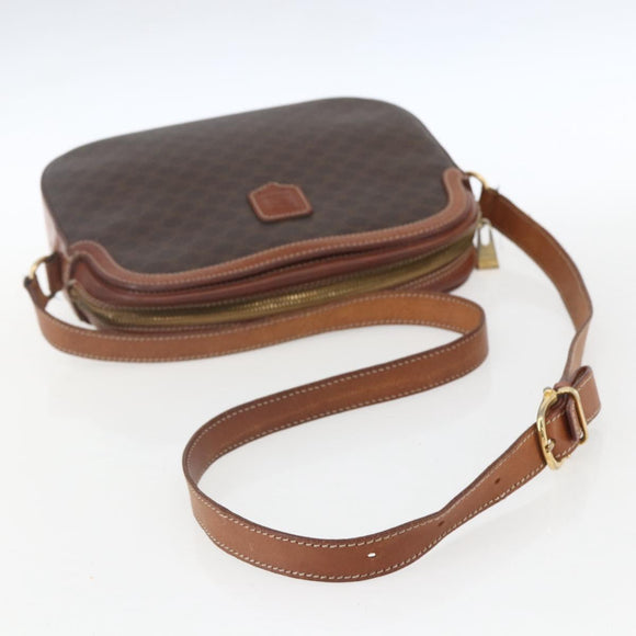 CELINE Macadam Canvas Shoulder Bag PVC Leather Brown Gold Auth BA9314