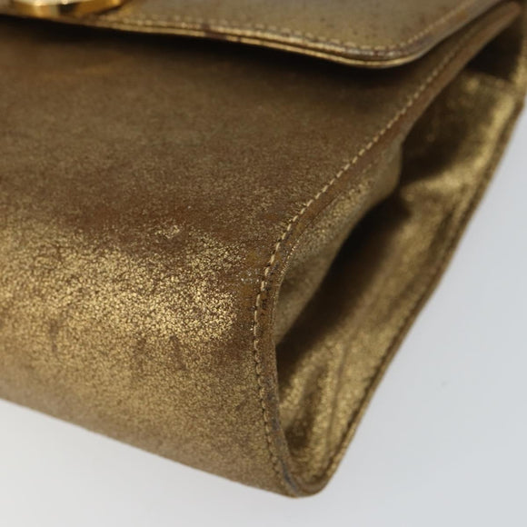 Salvatore Ferragamo Gancini Shoulder Bag Leather Gold Tone Auth BA9316