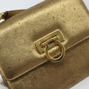 Salvatore Ferragamo Gancini Shoulder Bag Leather Gold Tone Auth BA9316-14