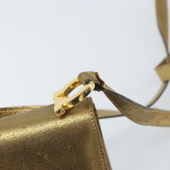 Salvatore Ferragamo Gancini Shoulder Bag Leather Gold Tone Auth BA9316