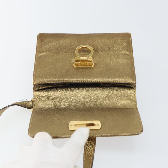Salvatore Ferragamo Gancini Shoulder Bag Leather Gold Tone Auth BA9316