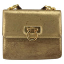 Salvatore Ferragamo Gancini Shoulder Bag Leather Gold Tone Auth BA9316-2