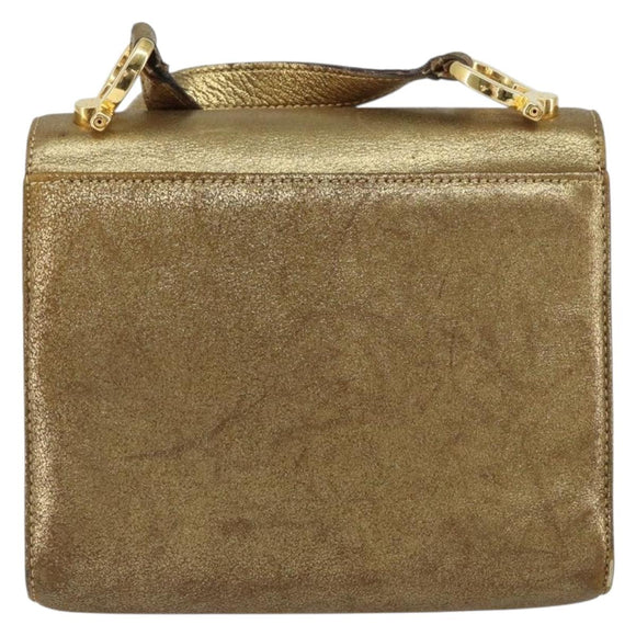 Salvatore Ferragamo Gancini Shoulder Bag Leather Gold Tone Auth BA9316