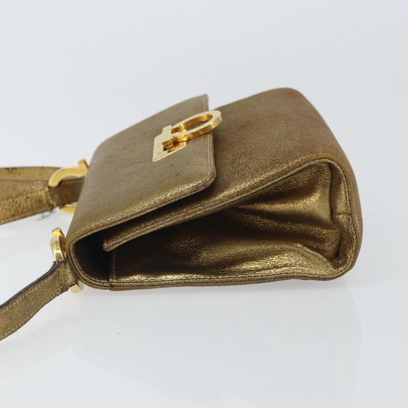 Salvatore Ferragamo Gancini Shoulder Bag Leather Gold Tone Auth BA9316