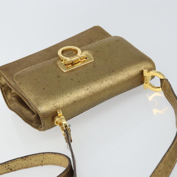 Salvatore Ferragamo Gancini Shoulder Bag Leather Gold Tone Auth BA9316
