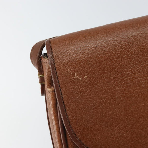 Burberrys Shoulder Bag Leather Brown Gold Auth BA9317