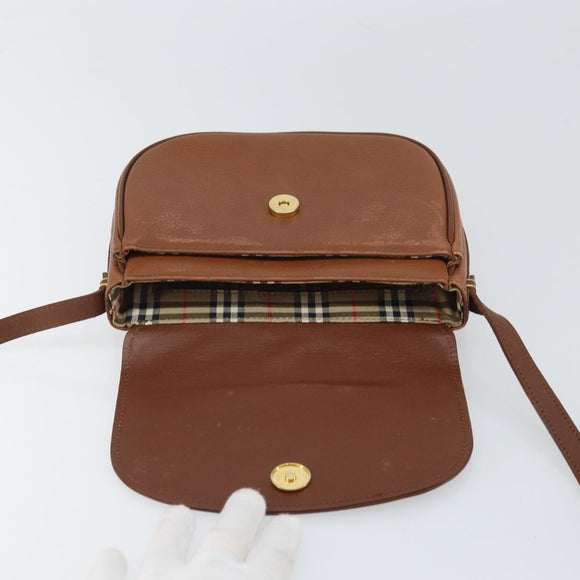 Burberrys Shoulder Bag Leather Brown Gold Auth BA9317