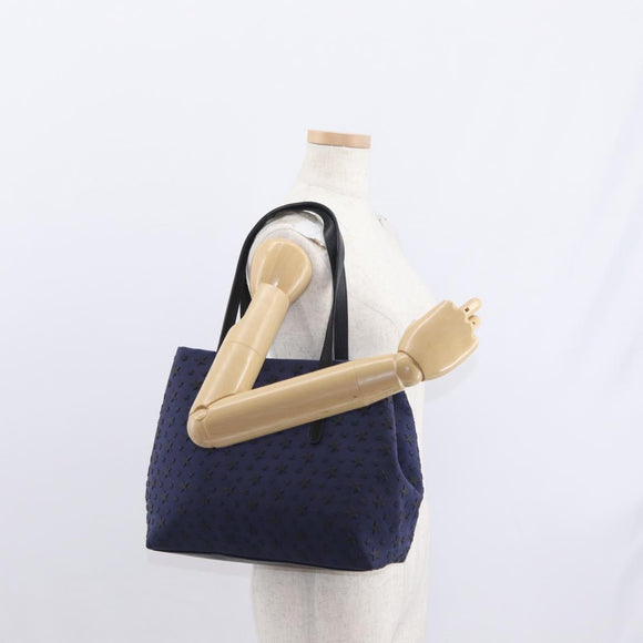 Jimmy Choo Sophia S Tote Bag Canvas Navy Silver Auth BA9319