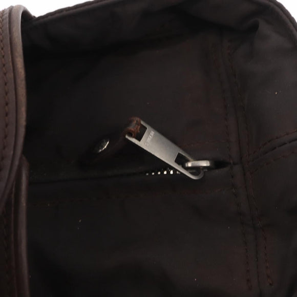 HERMES Acape Luco PM Hand Bag Nylon Dark Brown Auth BA9324