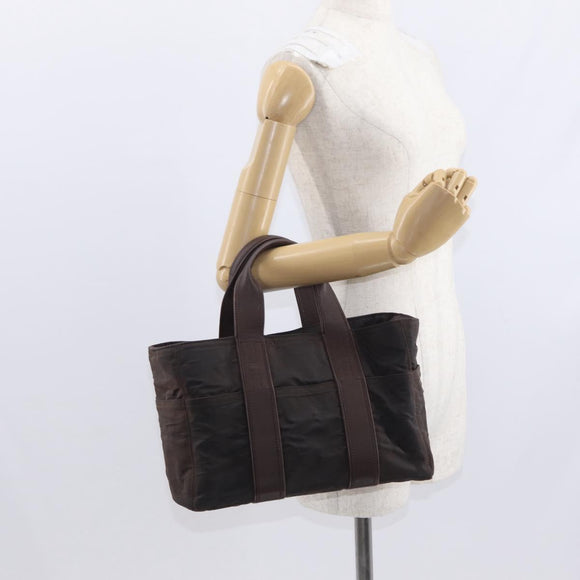 HERMES Acape Luco PM Hand Bag Nylon Dark Brown Auth BA9324
