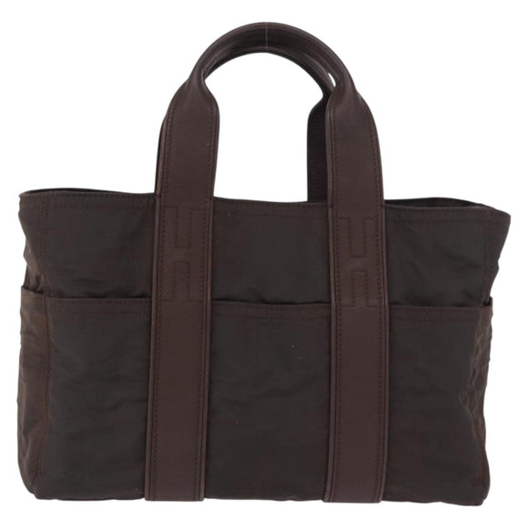 HERMES Acape Luco PM Hand Bag Nylon Dark Brown Auth BA9324