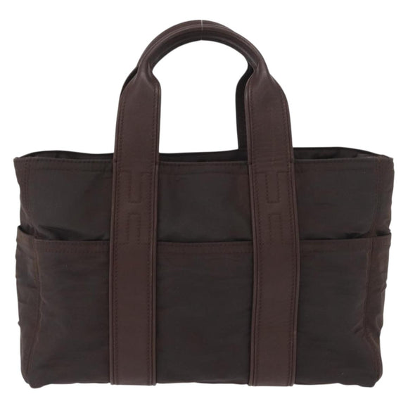 HERMES Acape Luco PM Hand Bag Nylon Dark Brown Auth BA9324