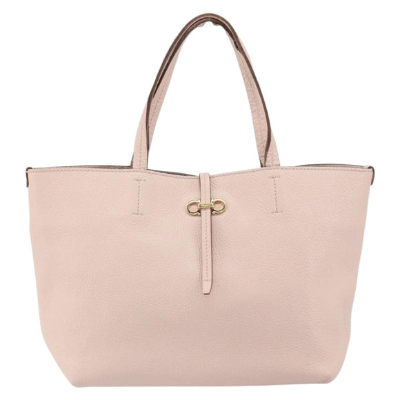 Salvatore Ferragamo Gancini Tote Bag Leather Pink Gold Auth BA9328