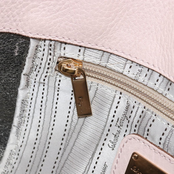 Salvatore Ferragamo Gancini Tote Bag Leather Pink Gold Auth BA9328