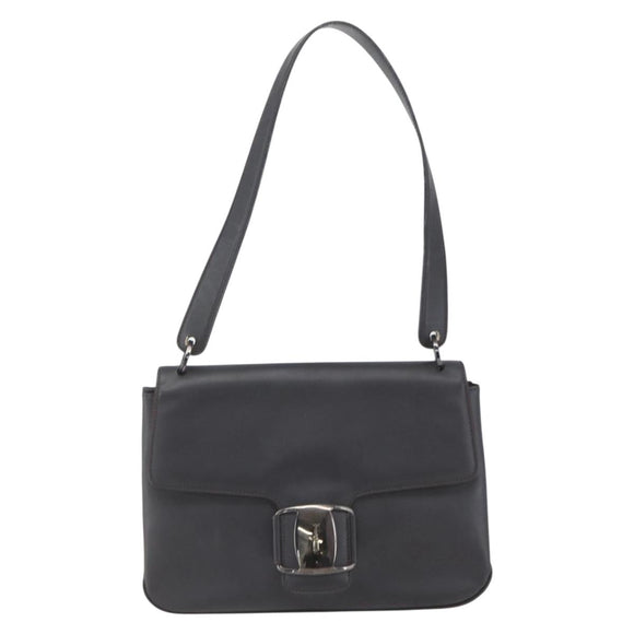 Salvatore Ferragamo Vala Shoulder Bag Leather Black Silver Auth BA9331
