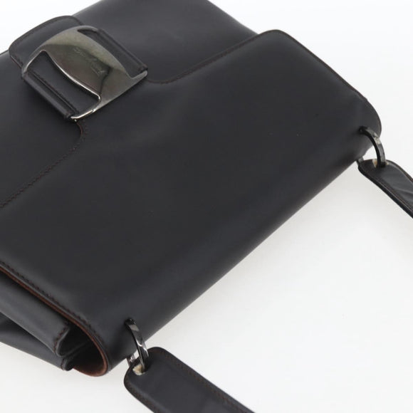 Salvatore Ferragamo Vala Shoulder Bag Leather Black Silver Auth BA9331