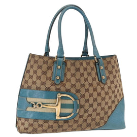 GUCCI GG Canvas Horsebit Tote Bag Beige Gold 137385 Auth BA9333