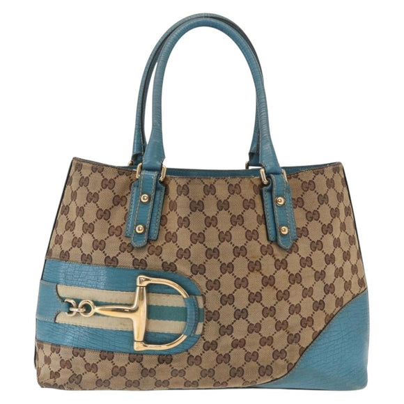 GUCCI GG Canvas Horsebit Tote Bag Beige Gold 137385 Auth BA9333